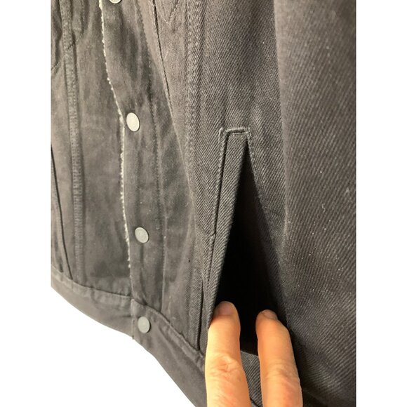 Levi Mens Black Denim Sherpa-Lined Trucker Jacket M RII10590 EUC Snap - Picture 10 of 14